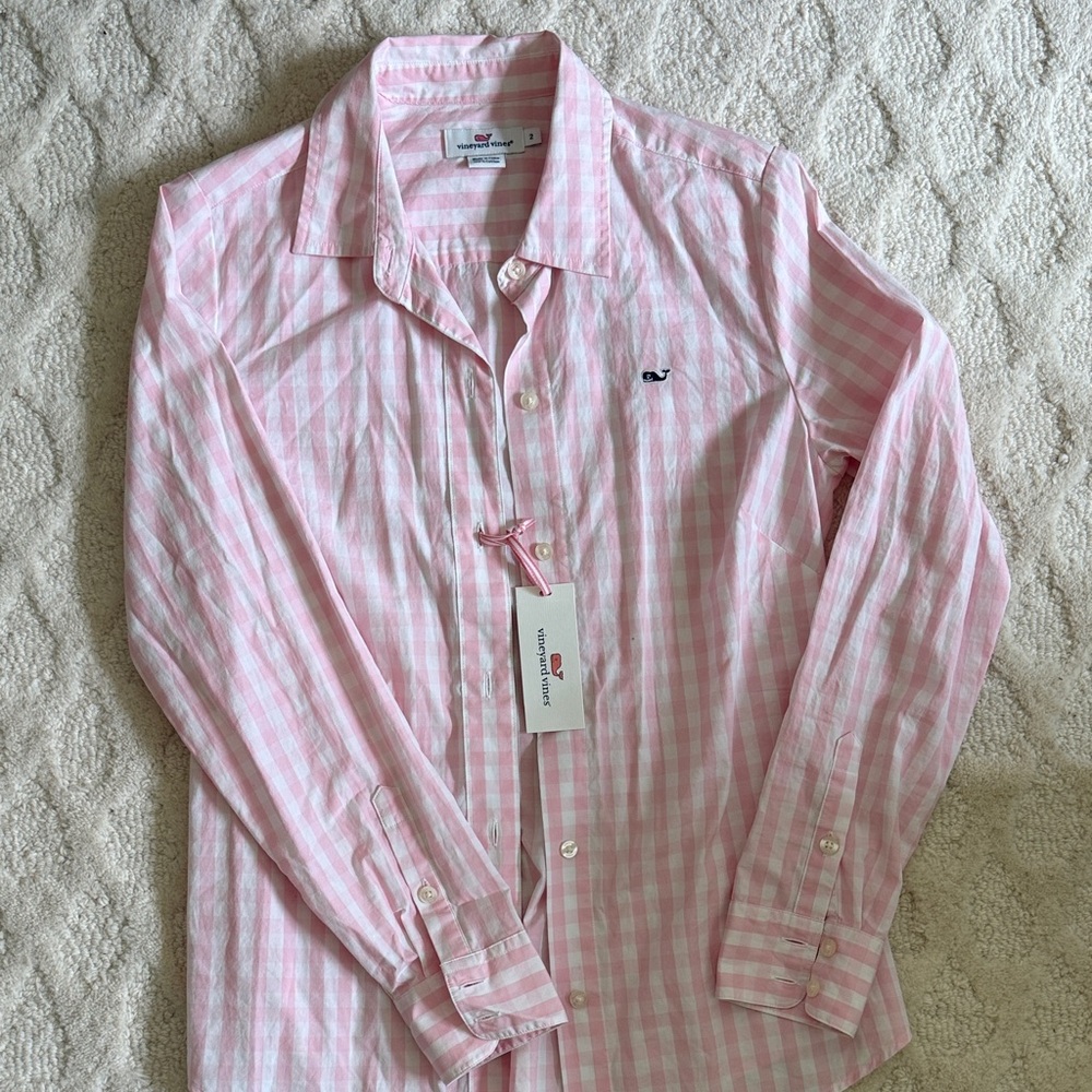 Vineyard Vines Pink Gingham Long-Sleeve Button-Down Shirt